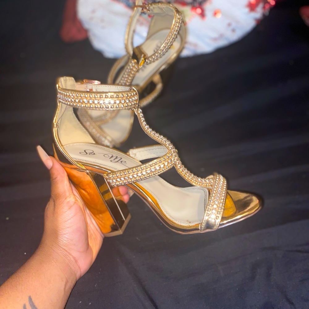 Rhinestoned open toed heels gently used/work